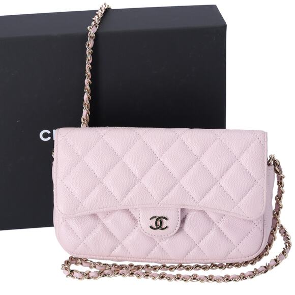 CHANEL Classic Flap Phone Holder on Chain WOC Crossbody Pink Caviar - Picture 1 of 10